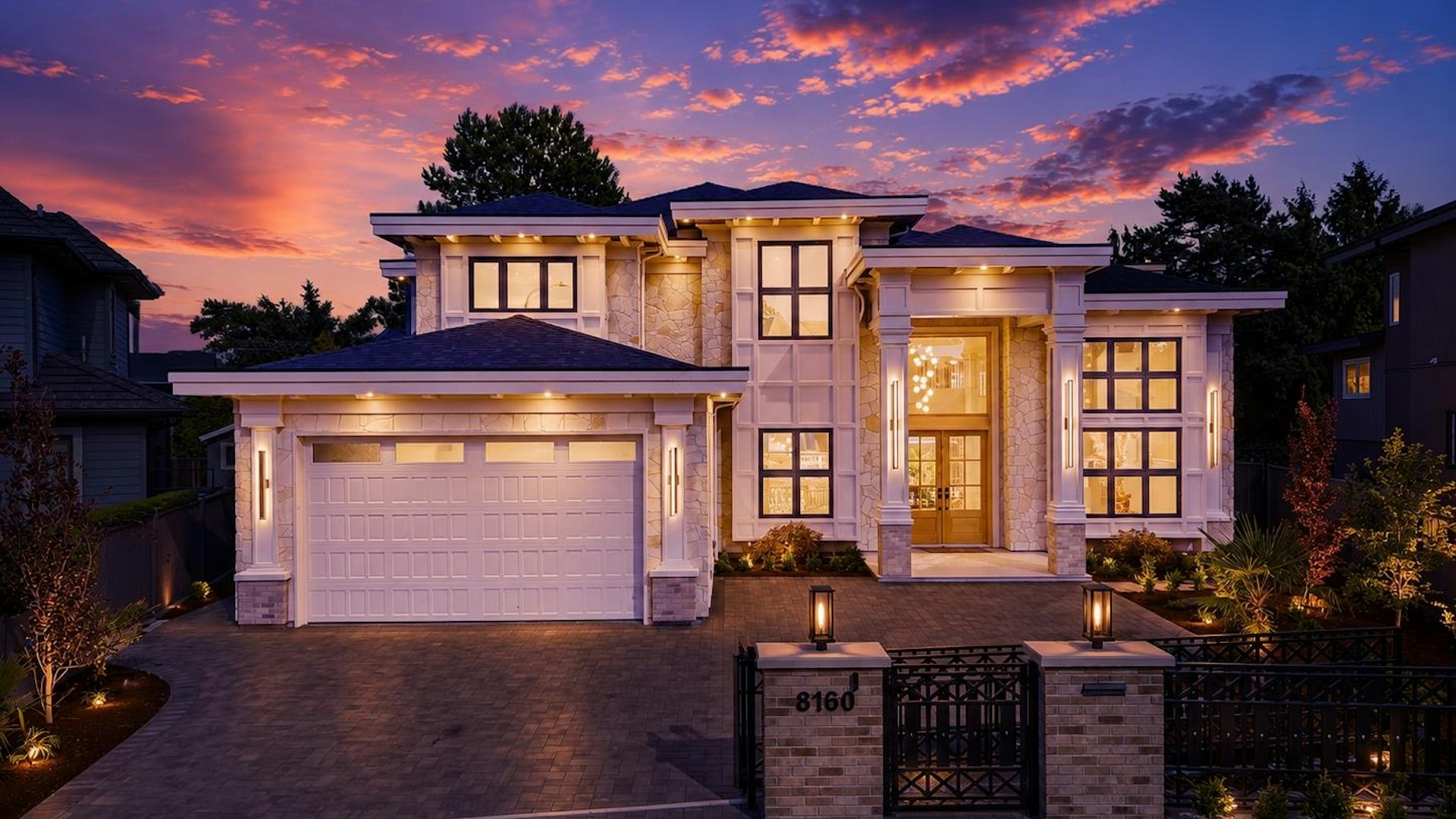 8160 Fairlane Road, a luxury home in Richmond at dusk